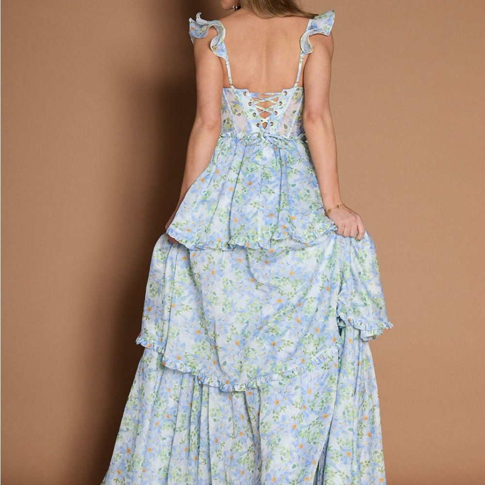Azazie Floral Blue and Green Wedding Dress - Picture 2 of 6